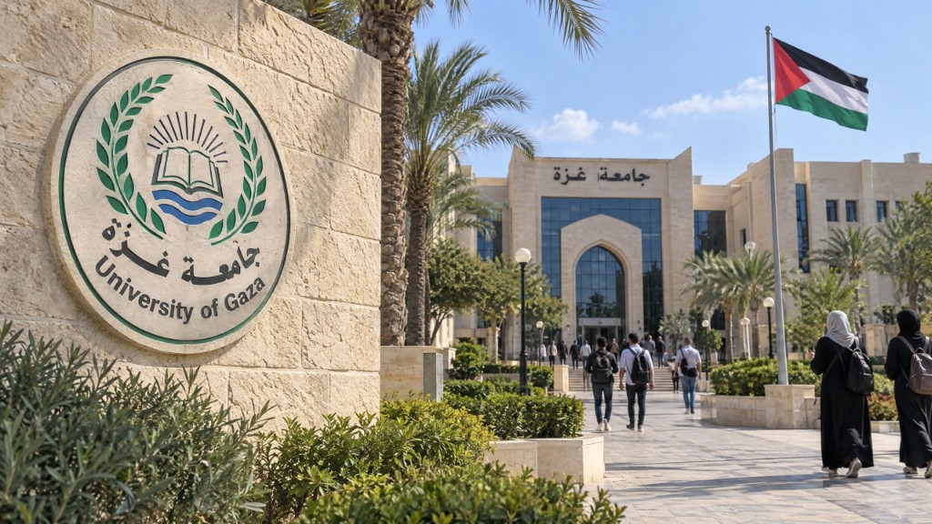 Gaza University e-learning platform banner — modern education, advanced management, integrated learning experience.
